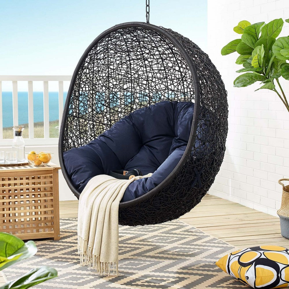 Encase Swing Outdoor Patio Lounge Chair Without Stand, Black Navy