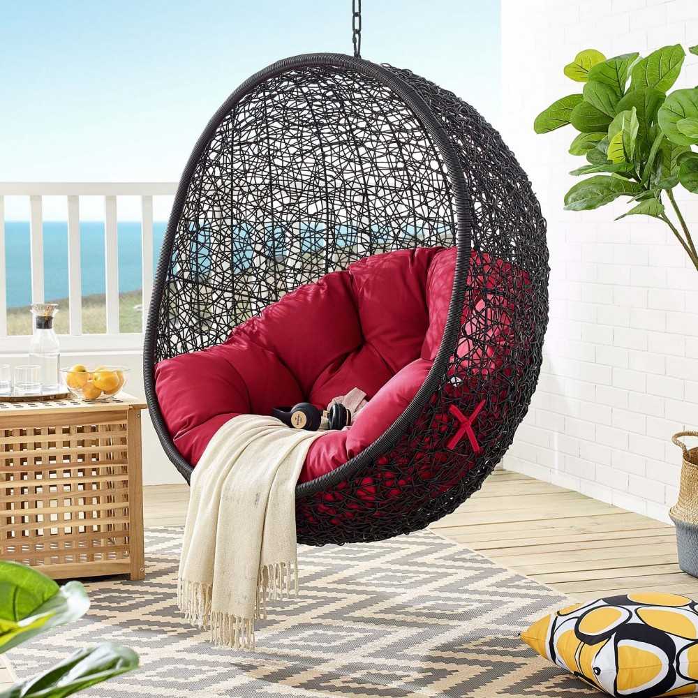 Encase Swing Outdoor Patio Lounge Chair Without Stand, Black Red