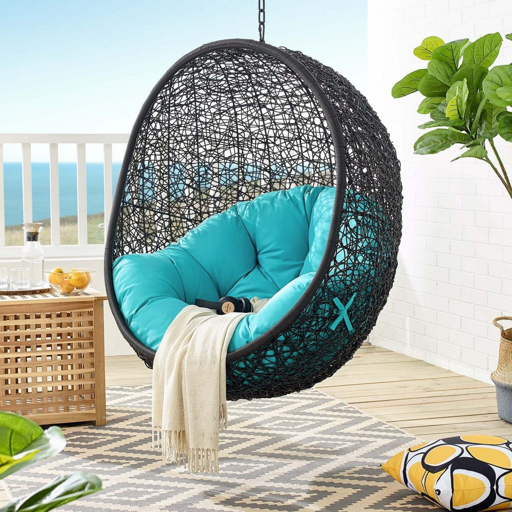 Encase Swing Outdoor Patio Lounge Chair Without Stand, Black Turquoise
