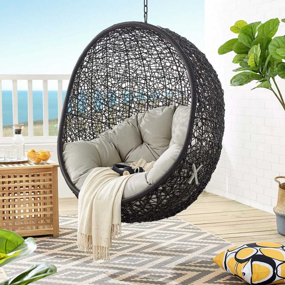 Encase Swing Outdoor Patio Lounge Chair Without Stand, Black Beige