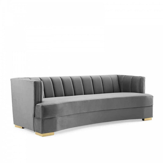 Encompass Channel Tufted Performance Velvet Curved Sofa, Gray