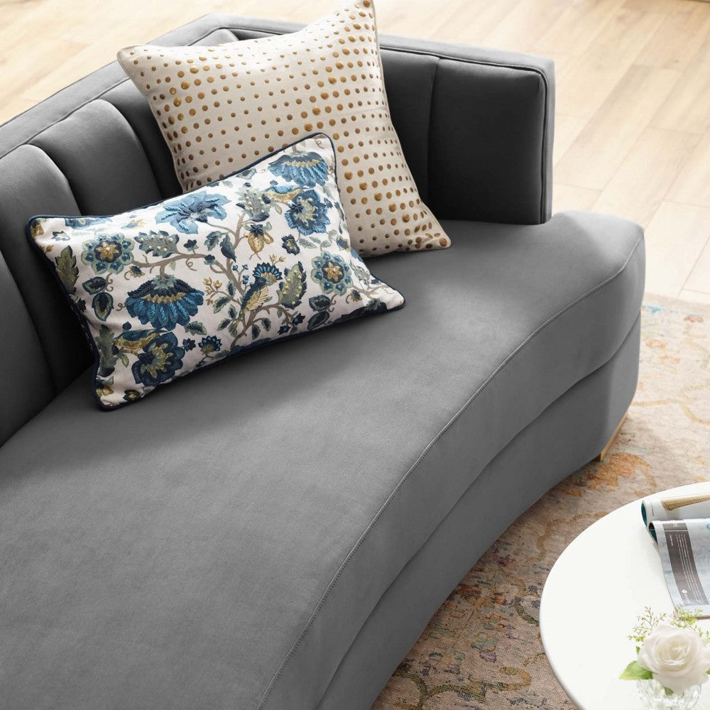 Encompass Channel Tufted Performance Velvet Curved Sofa, Gray