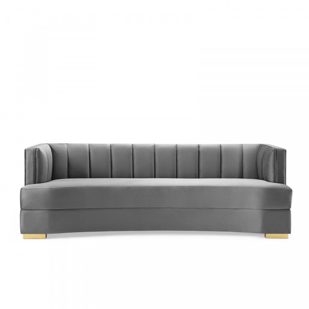 Encompass Channel Tufted Performance Velvet Curved Sofa, Gray