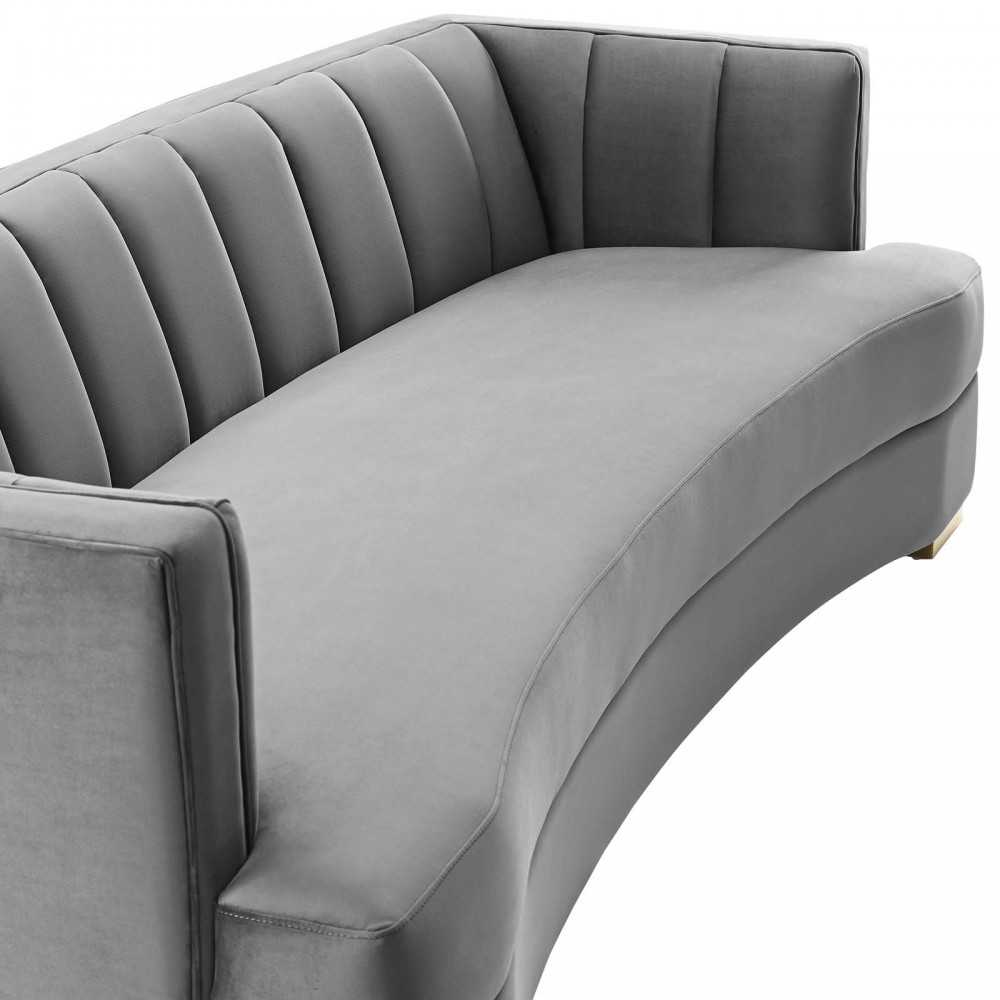 Encompass Channel Tufted Performance Velvet Curved Sofa, Gray