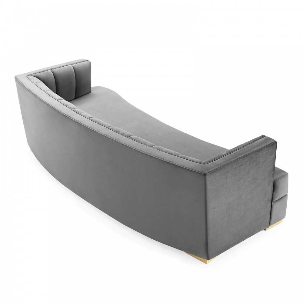 Encompass Channel Tufted Performance Velvet Curved Sofa, Gray