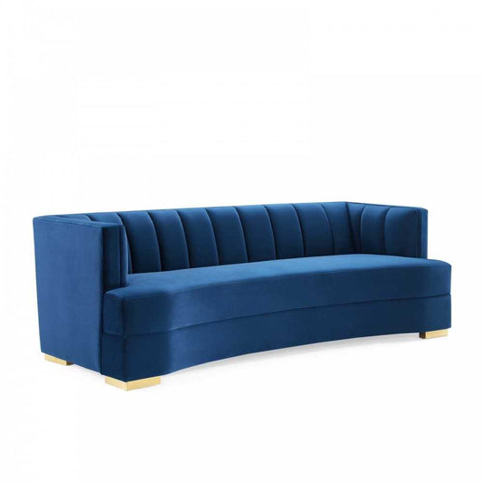 Encompass Channel Tufted Performance Velvet Curved Sofa, Navy