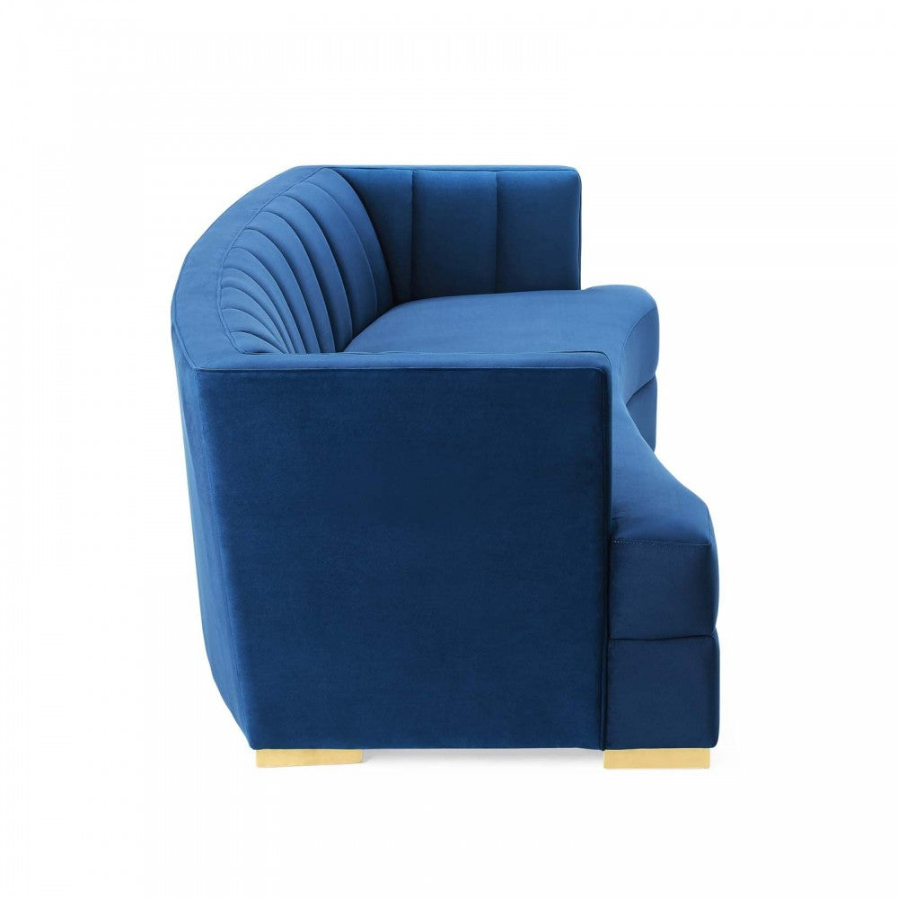 Encompass Channel Tufted Performance Velvet Curved Sofa, Navy