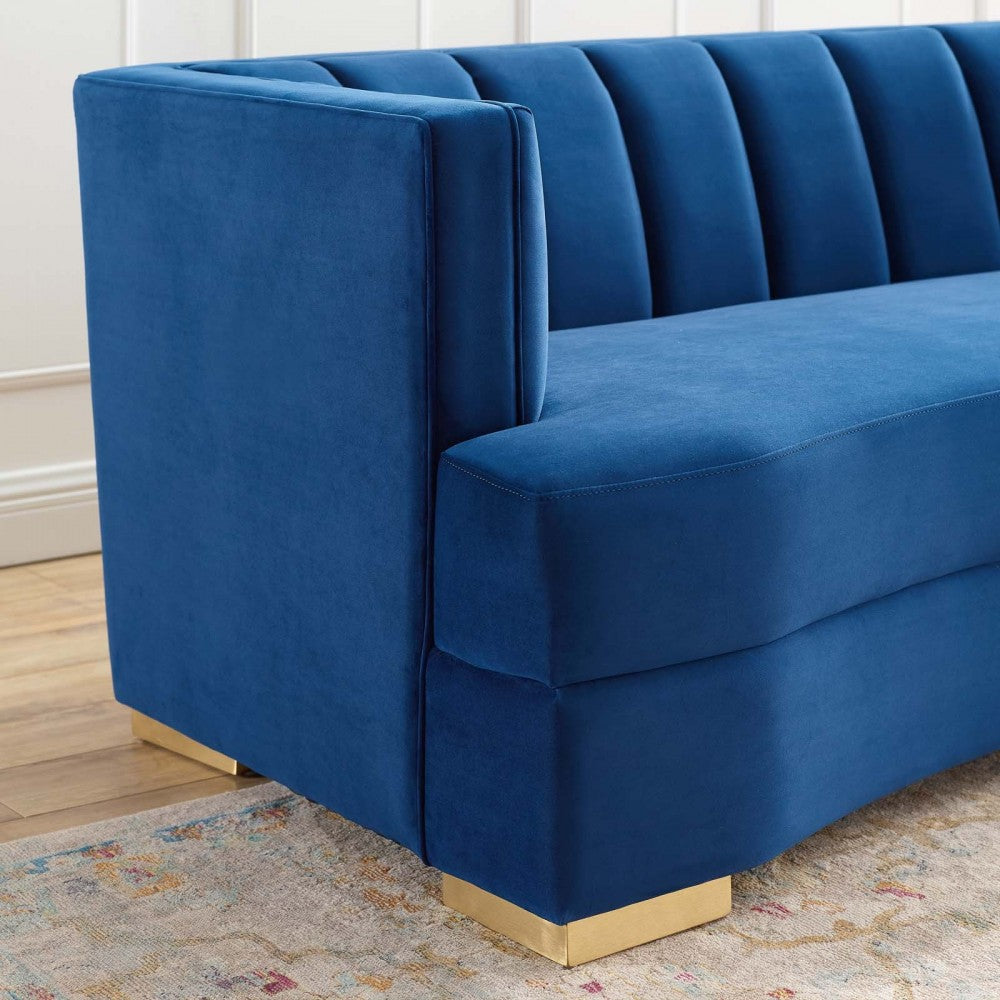 Encompass Channel Tufted Performance Velvet Curved Sofa, Navy
