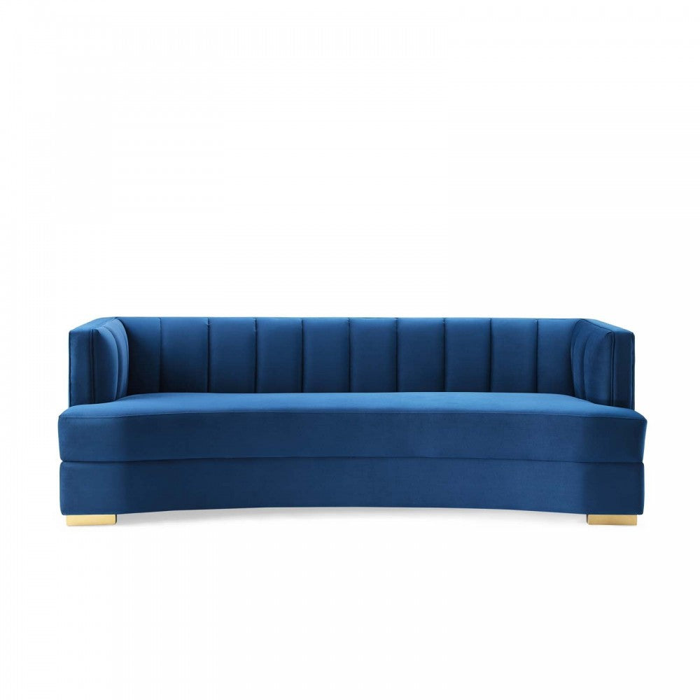 Encompass Channel Tufted Performance Velvet Curved Sofa, Navy
