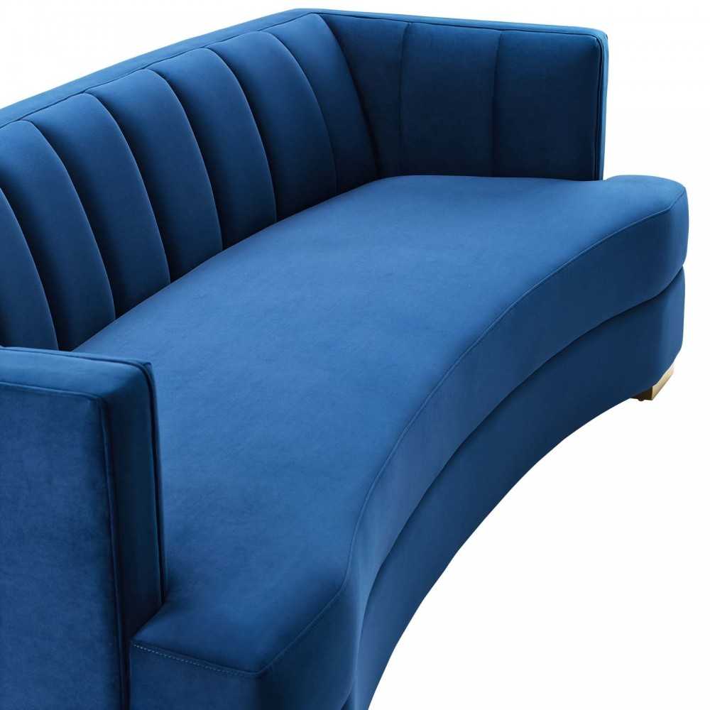 Encompass Channel Tufted Performance Velvet Curved Sofa, Navy