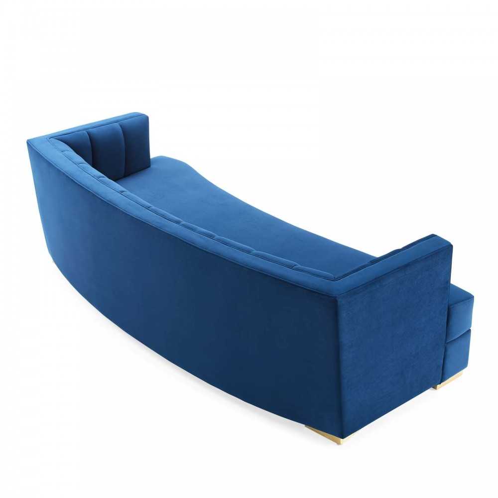 Encompass Channel Tufted Performance Velvet Curved Sofa, Navy