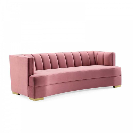 Encompass Channel Tufted Performance Velvet Curved Sofa, Dusty Rose