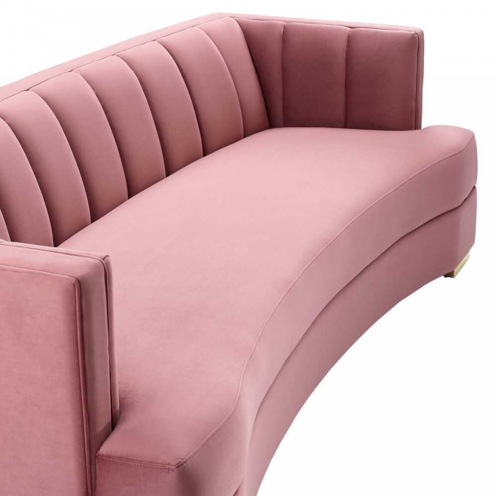 Encompass Channel Tufted Performance Velvet Curved Sofa, Dusty Rose