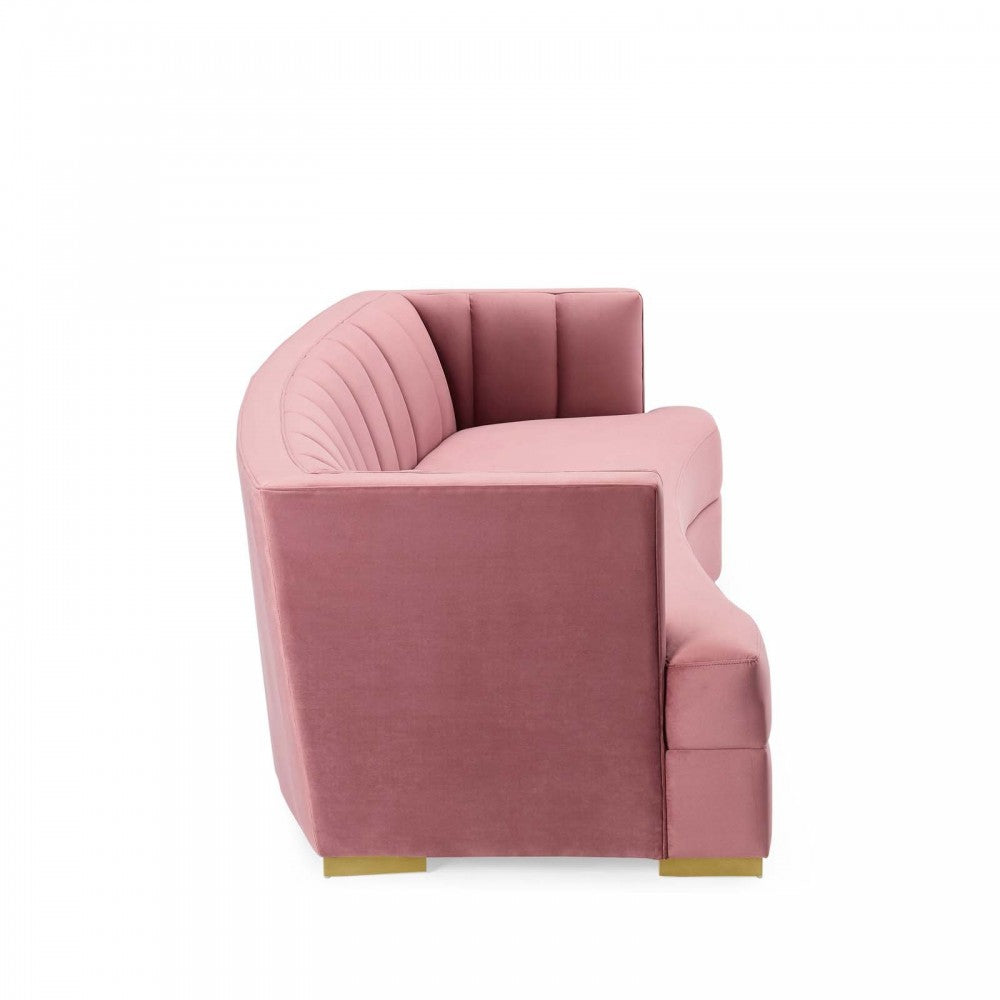 Encompass Channel Tufted Performance Velvet Curved Sofa, Dusty Rose