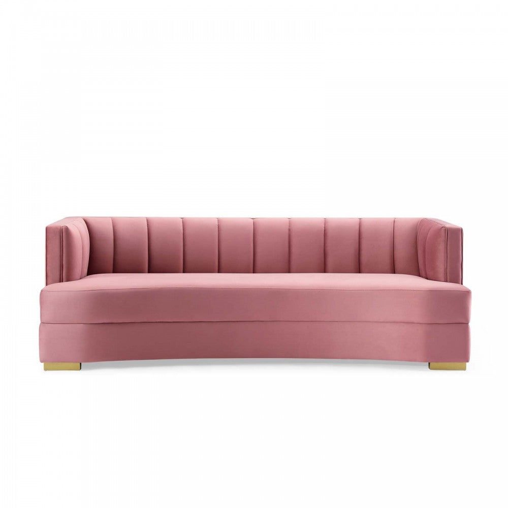 Encompass Channel Tufted Performance Velvet Curved Sofa, Dusty Rose