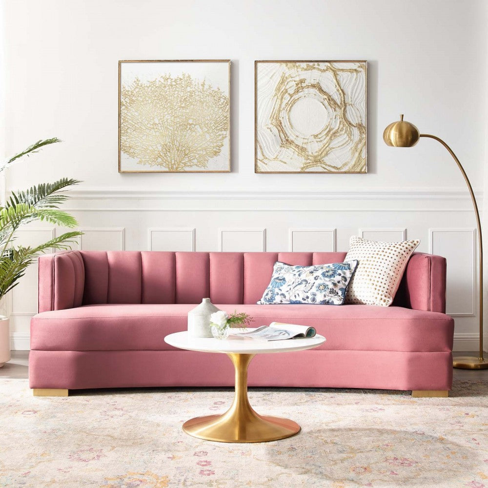 Encompass Channel Tufted Performance Velvet Curved Sofa, Dusty Rose
