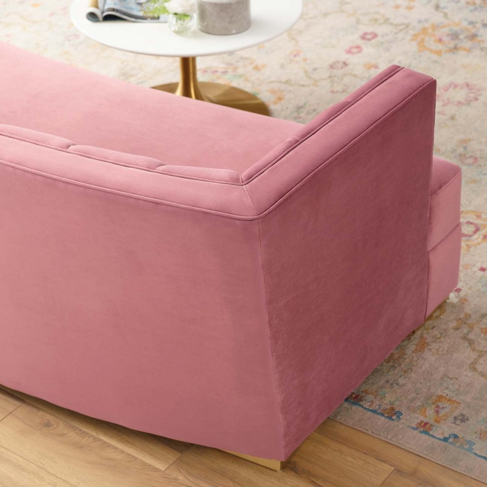 Encompass Channel Tufted Performance Velvet Curved Sofa, Dusty Rose