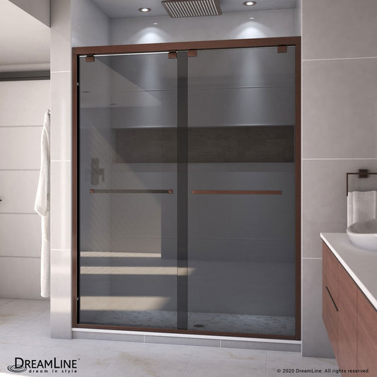 Encore 56-60 in. W x 76 in. H Semi-Frameless Bypass Sliding Shower Door in Oil Rubbed Bronze and Gray Glass
