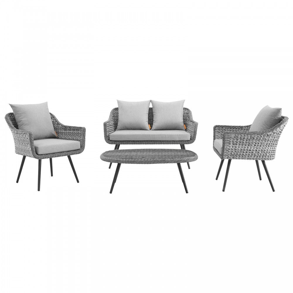 Endeavor 4 Piece Outdoor Patio Wicker Rattan Loveseat Armchair and Coffee Table Set