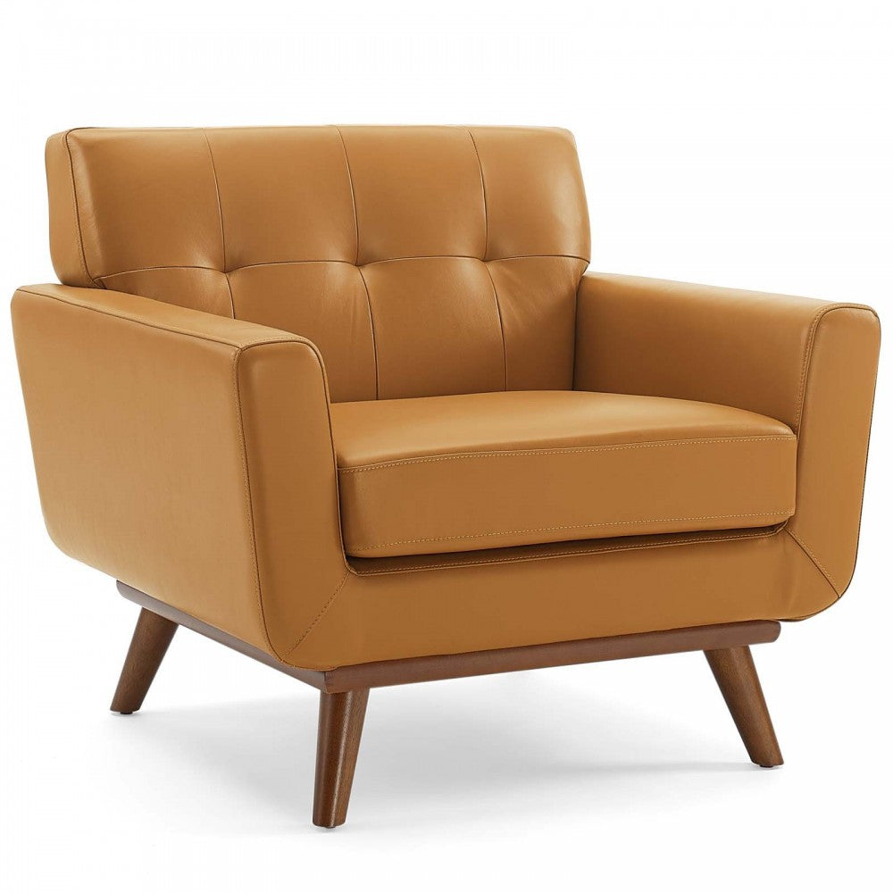 Engage Top-Grain Leather Living Room Lounge Accent Armchair, Tan