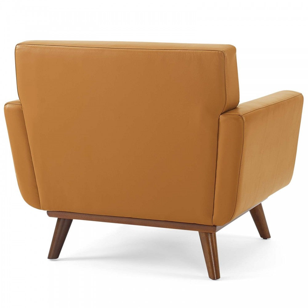 Engage Top-Grain Leather Living Room Lounge Accent Armchair, Tan