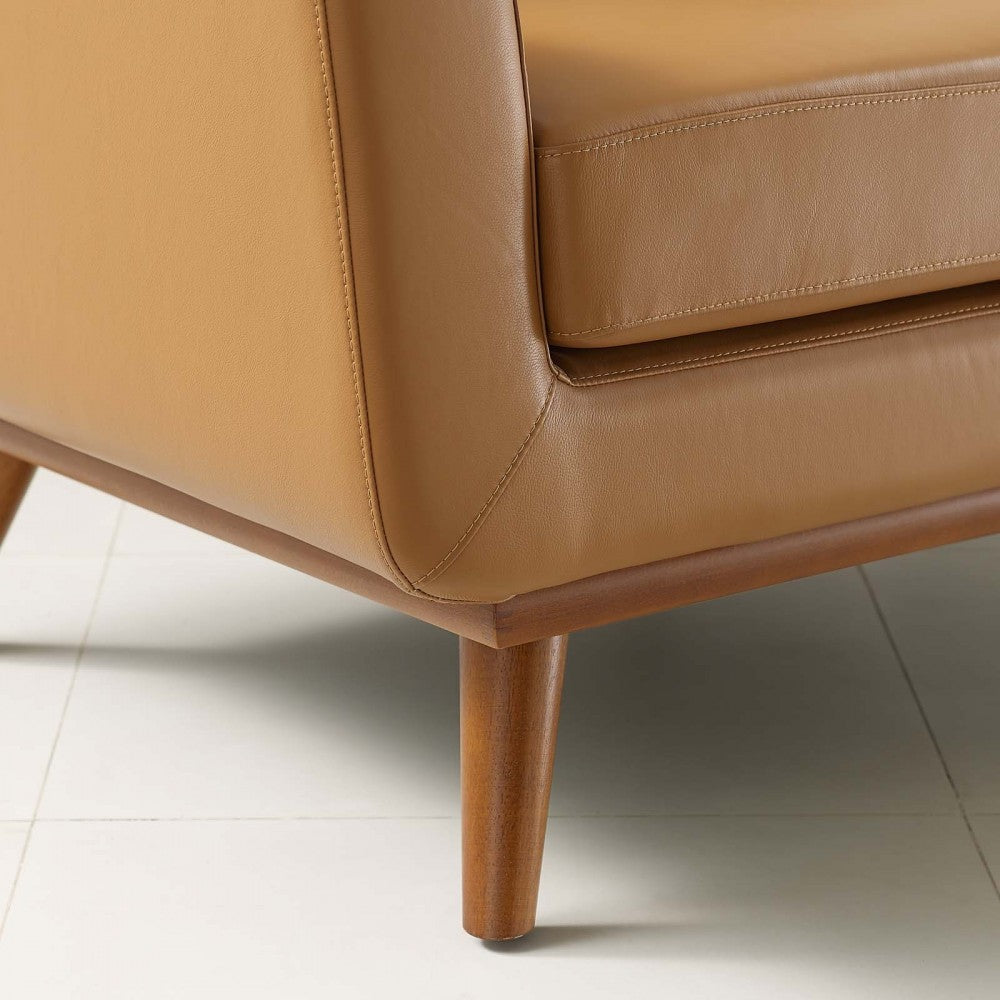 Engage Top-Grain Leather Living Room Lounge Accent Armchair, Tan