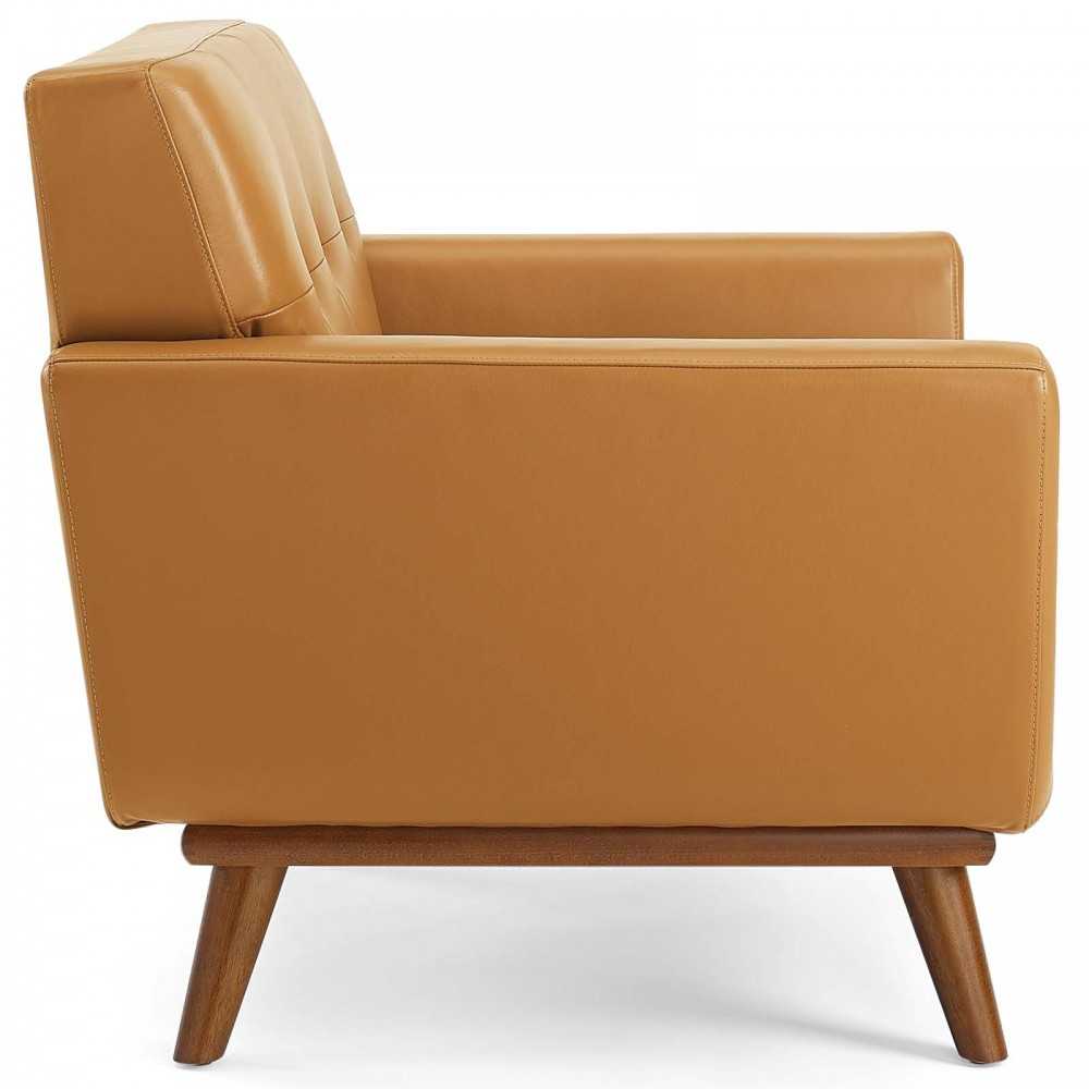 Engage Top-Grain Leather Living Room Lounge Accent Armchair, Tan