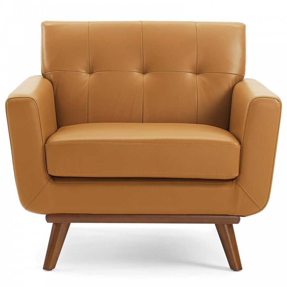 Engage Top-Grain Leather Living Room Lounge Accent Armchair, Tan