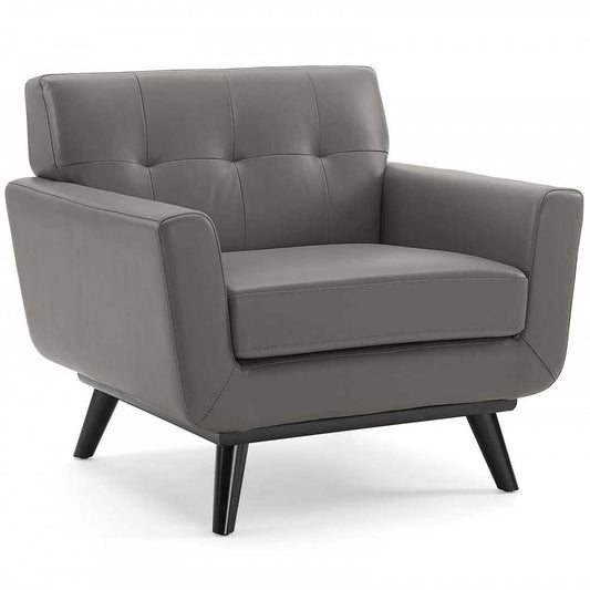 Engage Top-Grain Leather Living Room Lounge Accent Armchair, Gray