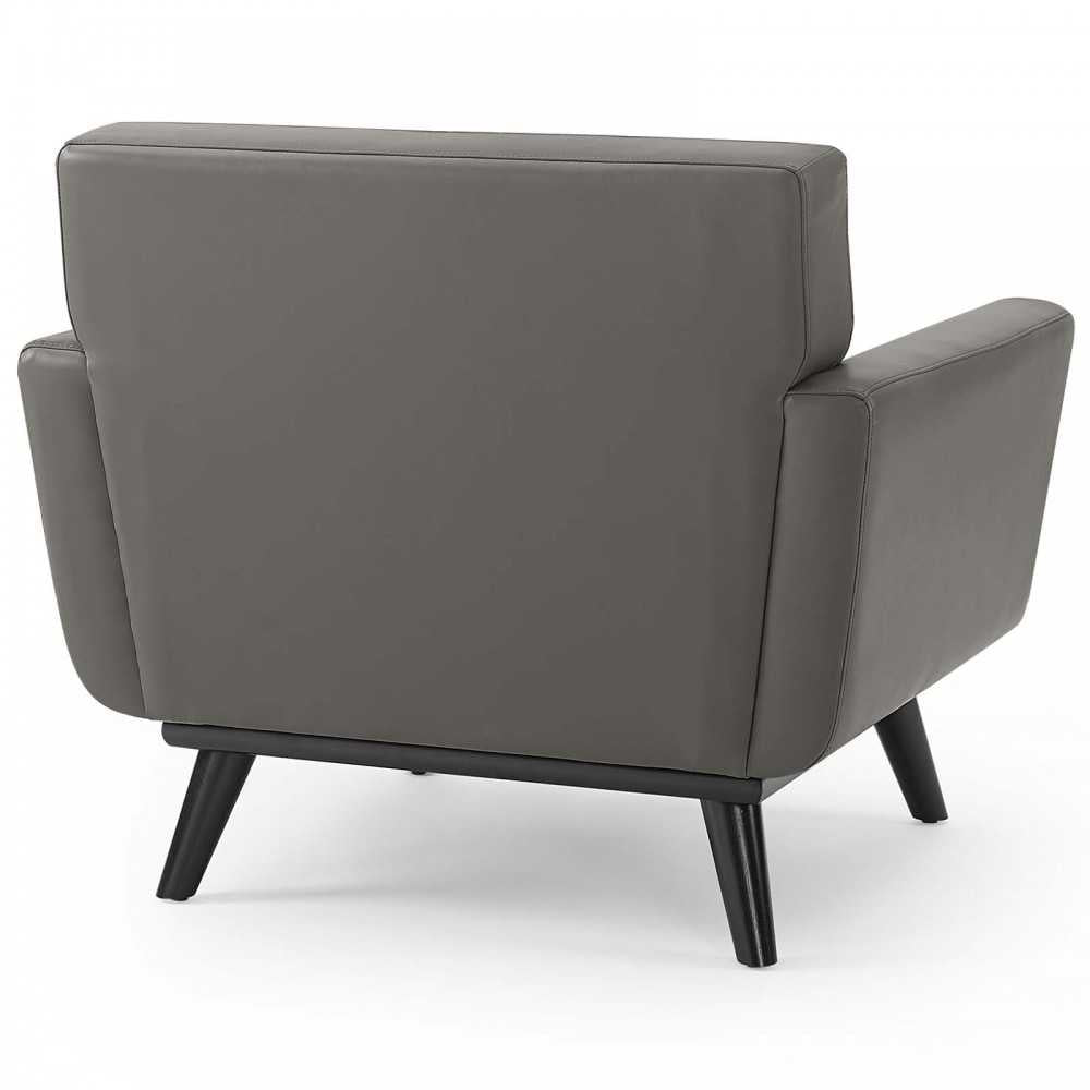 Engage Top-Grain Leather Living Room Lounge Accent Armchair, Gray
