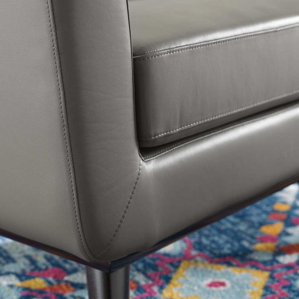 Engage Top-Grain Leather Living Room Lounge Accent Armchair, Gray