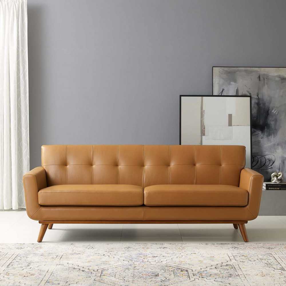 Engage Top-Grain Leather Living Room Lounge Sofa, Tan