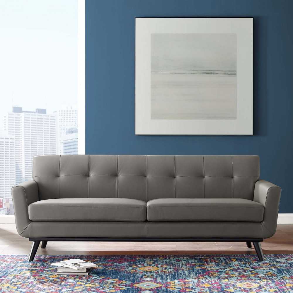 Engage Top-Grain Leather Living Room Lounge Sofa, Gray