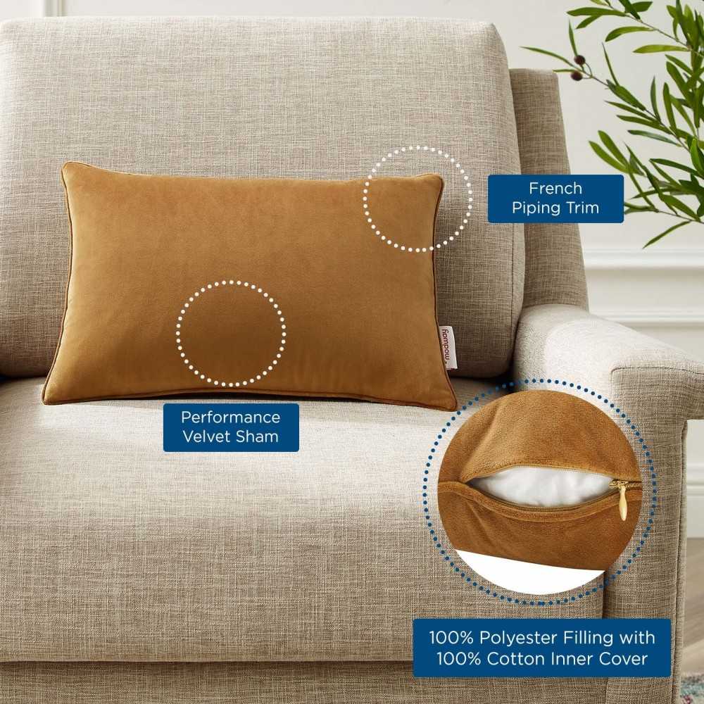 Enhance 18" Lumbar Performance Velvet Throw Pillow, Cognac
