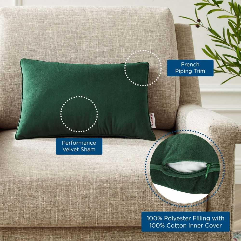 Enhance 18" Lumbar Performance Velvet Throw Pillow, Green