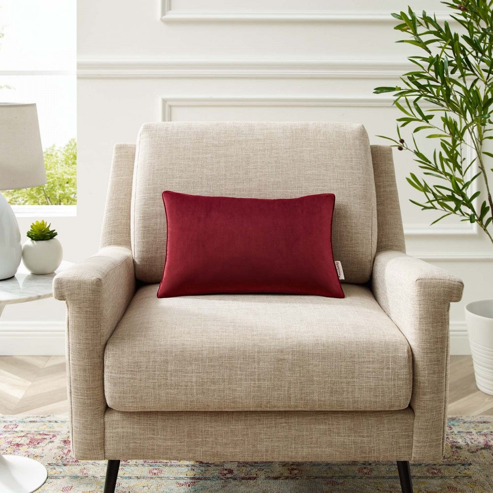 Enhance 18" Lumbar Performance Velvet Throw Pillow, Maroon