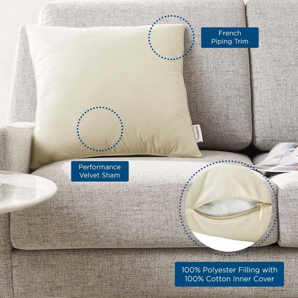 Enhance 18" Performance Velvet Throw Pillow, Ivory