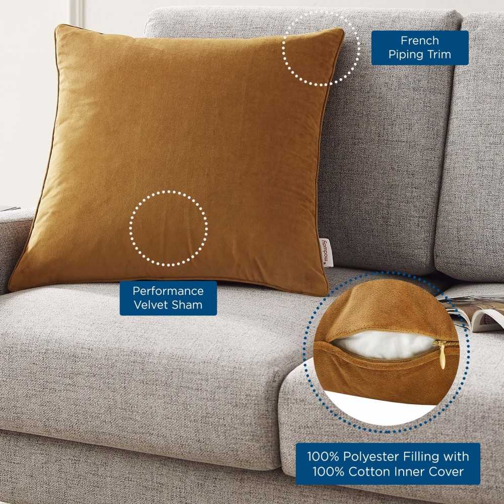 Enhance 20" Performance Velvet Throw Pillow, Cognac