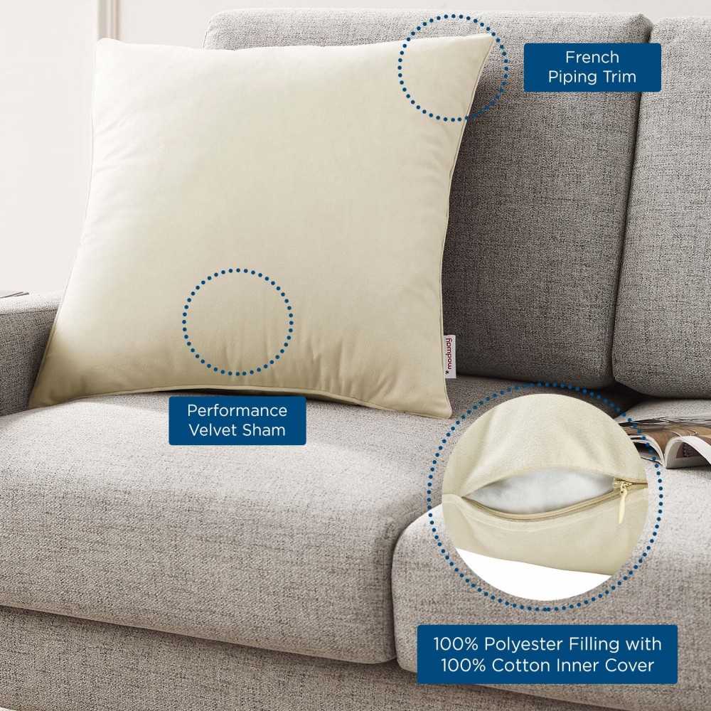 Enhance 20" Performance Velvet Throw Pillow, Ivory