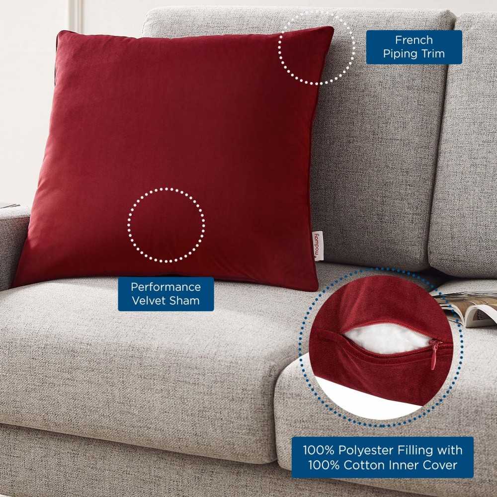 Enhance 20" Performance Velvet Throw Pillow, Maroon