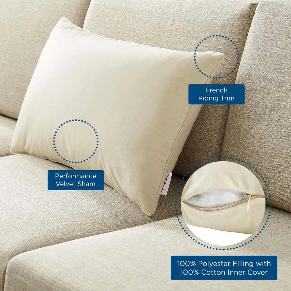Enhance 24" Lumbar Performance Velvet Throw Pillow, Ivory