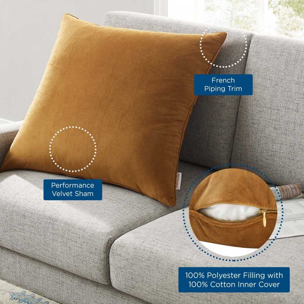 Enhance 24" Performance Velvet Throw Pillow, Cognac