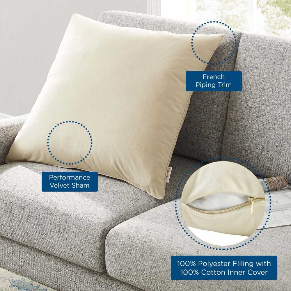 Enhance 24" Performance Velvet Throw Pillow, Ivory