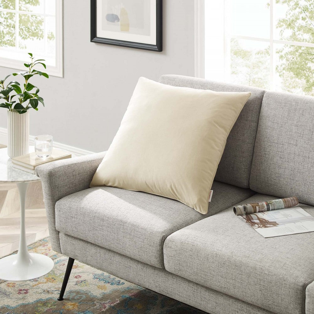 Enhance 24" Performance Velvet Throw Pillow, Ivory