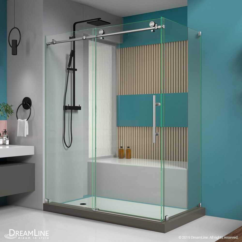 Enigma-X 34 1/2 in. D x 60 3/8 in. W x 76 in. H Fully Frameless Sliding Shower Enclosure in Brushed Stainless Steel
