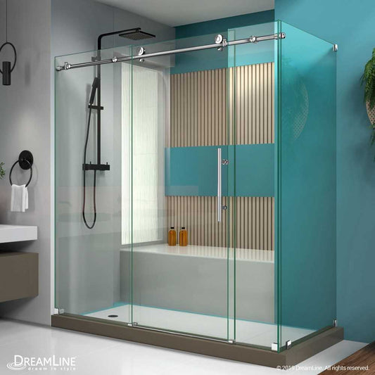 Enigma-X 34 1/2 in. D x 72 3/8 in. W x 76 in. H Fully Frameless Sliding Shower Enclosure in Polished Stainless Steel