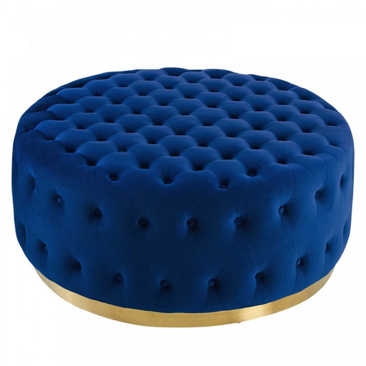 Ensconce Tufted Performance Velvet Round Ottoman, Navy