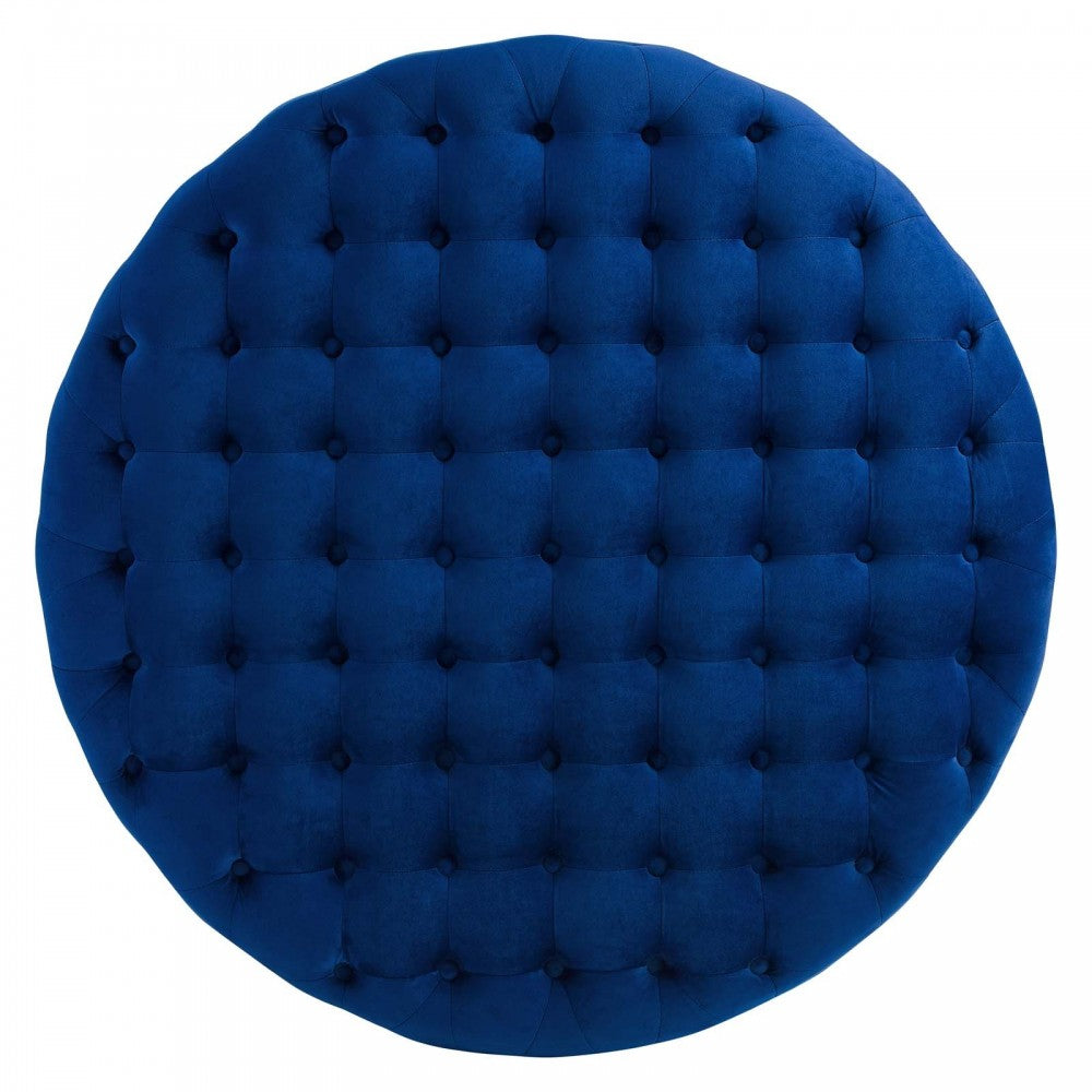 Ensconce Tufted Performance Velvet Round Ottoman, Navy