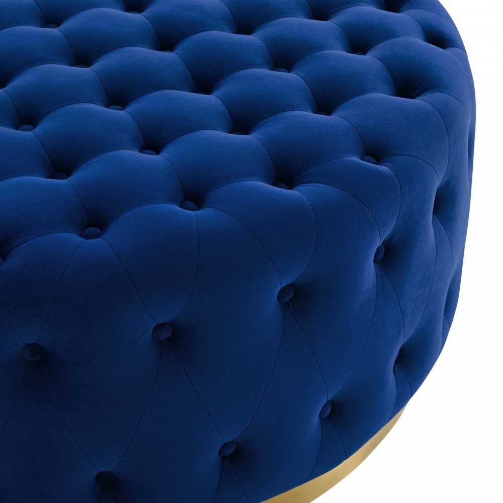 Ensconce Tufted Performance Velvet Round Ottoman, Navy