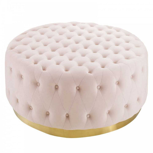 Ensconce Tufted Performance Velvet Round Ottoman, Pink